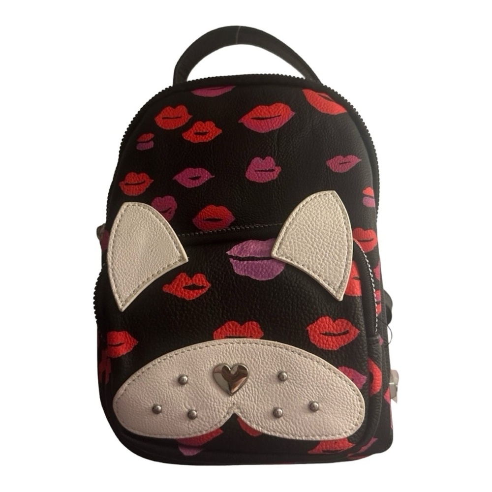 Betsey Johnson Black Backpack with Red and Pink Lips